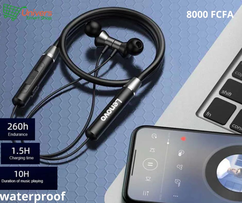 Écouteurs Bluetooth Lenovo – Autonomie 260h, Waterproof, Son HD
